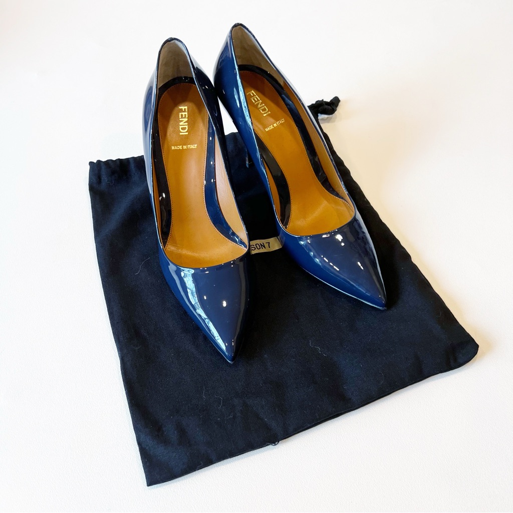 Fendi Navy Blue Patent Pumps 39.5